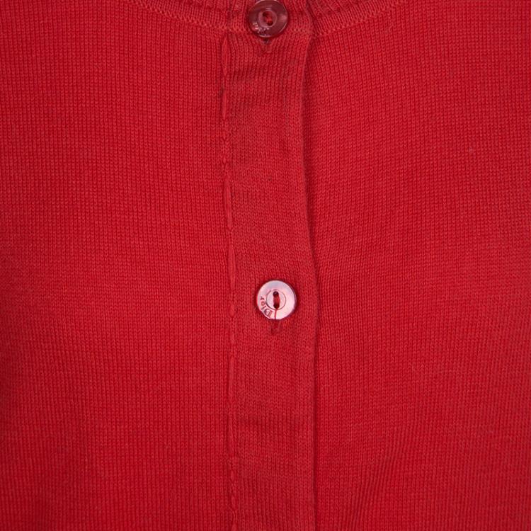 مملوكة مسبقًا Dior Red Knit Long Sleeve Buttondown Cardigan 8 Yrs
