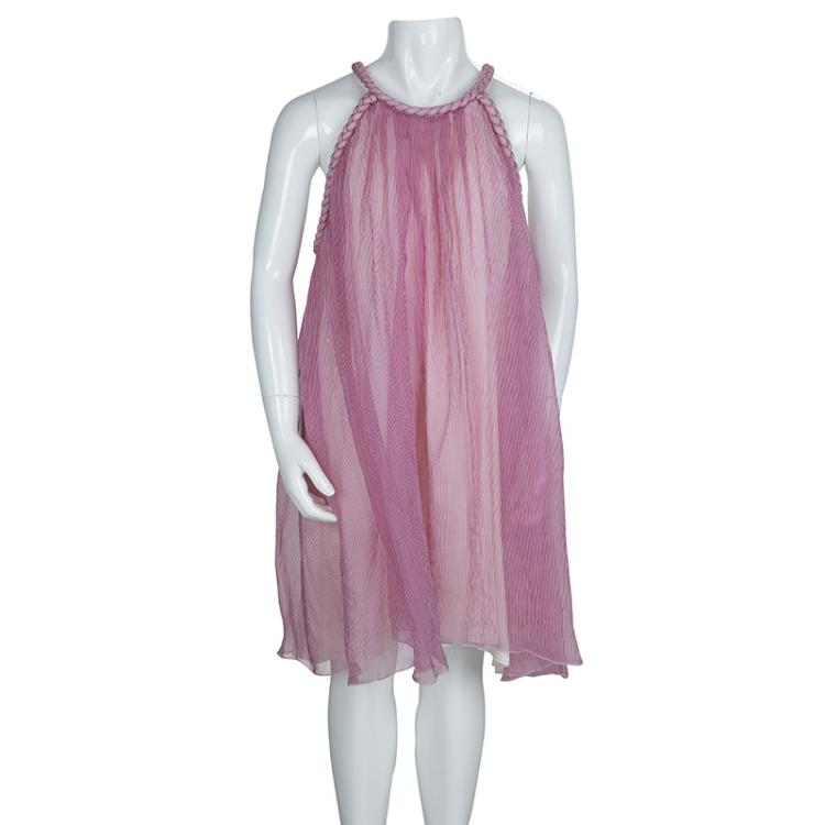 Pre Owned Dior Striped Chiffon Braided Edging Detail Sleeveless Dress 10 Yrs