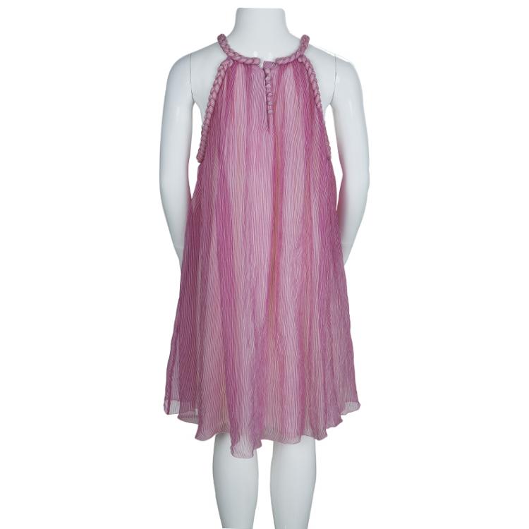 Pre Owned Dior Striped Chiffon Braided Edging Detail Sleeveless Dress 10 Yrs