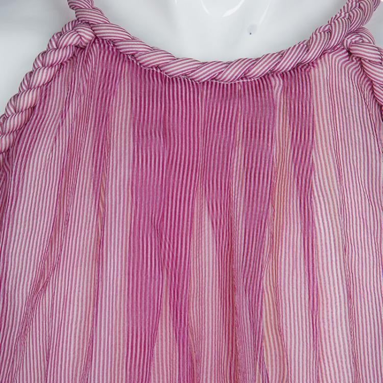 Pre Owned Dior Striped Chiffon Braided Edging Detail Sleeveless Dress 10 Yrs