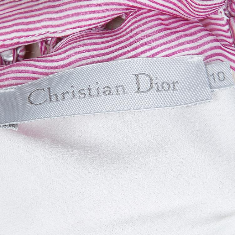 Pre Owned Dior Striped Chiffon Braided Edging Detail Sleeveless Dress 10 Yrs