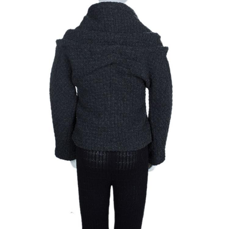 Pre Owned Dior Dark Grey Basketweave Textured Wool Jacket 6 Yrs
