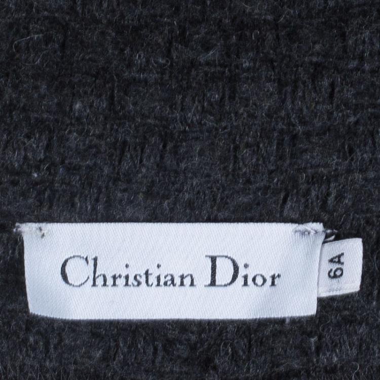 Pre Owned Dior Dark Grey Basketweave Textured Wool Jacket 6 Yrs