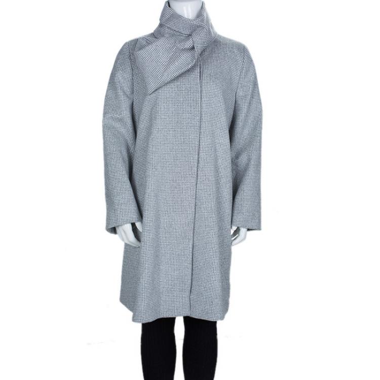 مملوكة مسبقًا Dior Grey Houndstooth Angora Wool A-Line Coat 10 Yrs