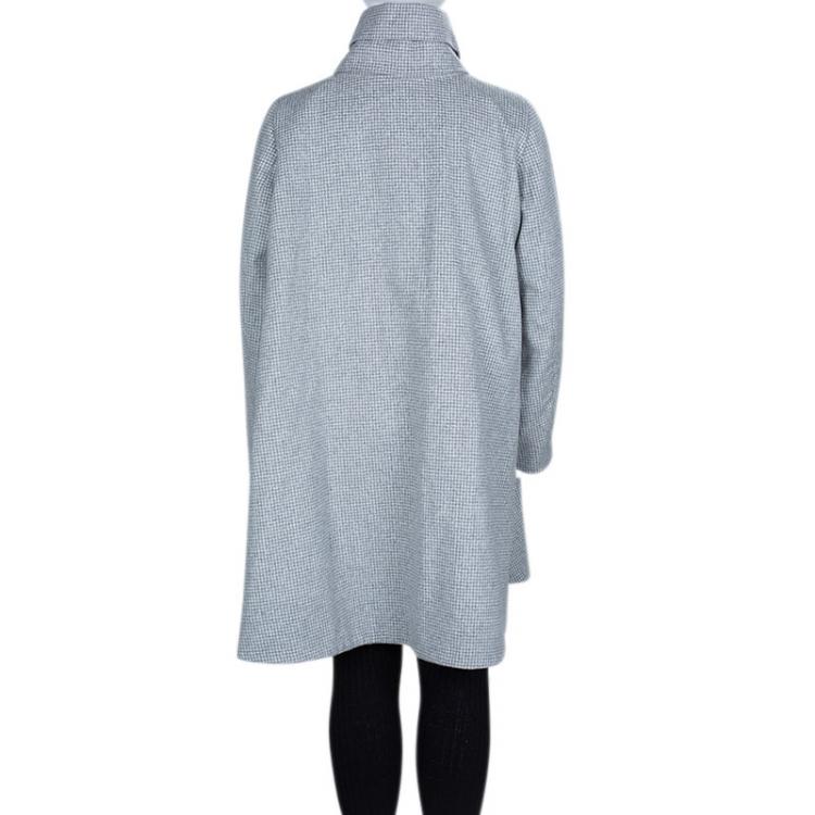 مملوكة مسبقًا Dior Grey Houndstooth Angora Wool A-Line Coat 10 Yrs