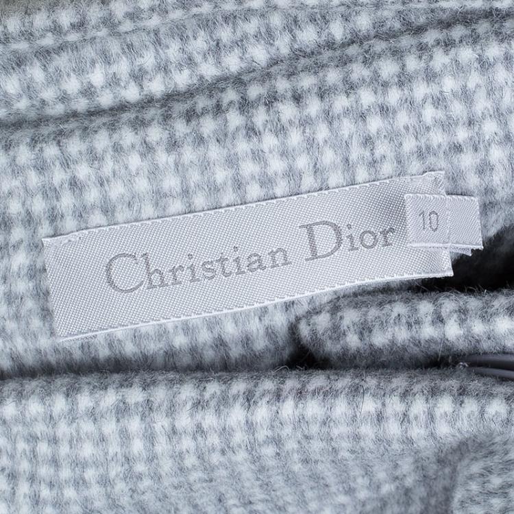 مملوكة مسبقًا Dior Grey Houndstooth Angora Wool A-Line Coat 10 Yrs