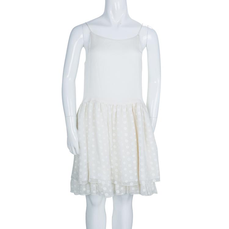 Pre Owned Dior Off White Polka Dot Print Ruffle Detail Top and Dress Set 10 Yrs