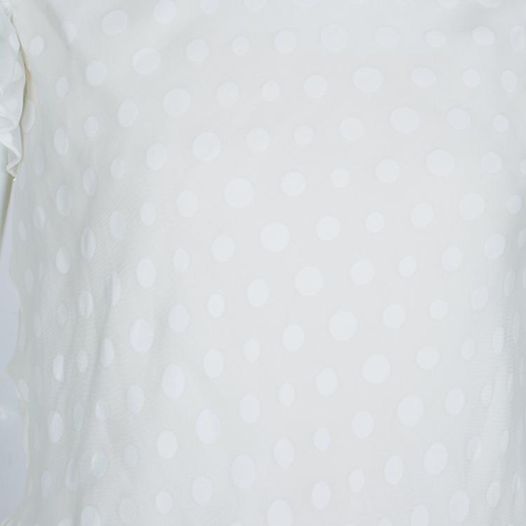 Pre Owned Dior Off White Polka Dot Print Ruffle Detail Top and Dress Set 10 Yrs