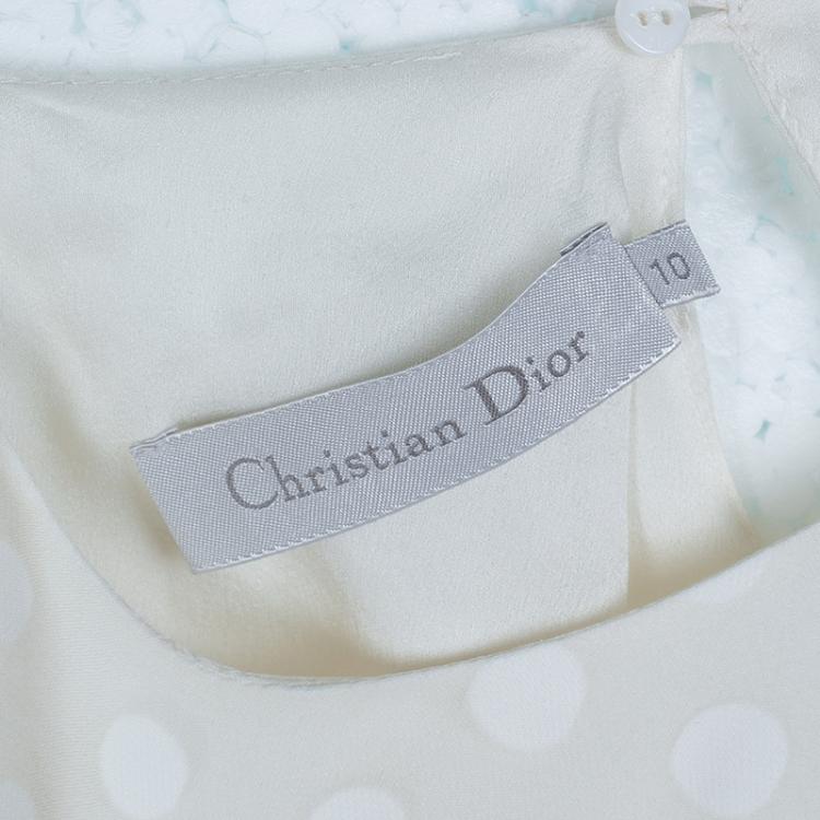 Pre Owned Dior Off White Polka Dot Print Ruffle Detail Top and Dress Set 10 Yrs