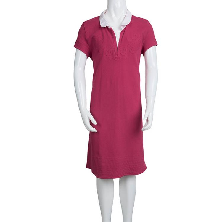 Pre Owned Dior Pink Knit Contrast Collar Polo Dress 10 Yrs
