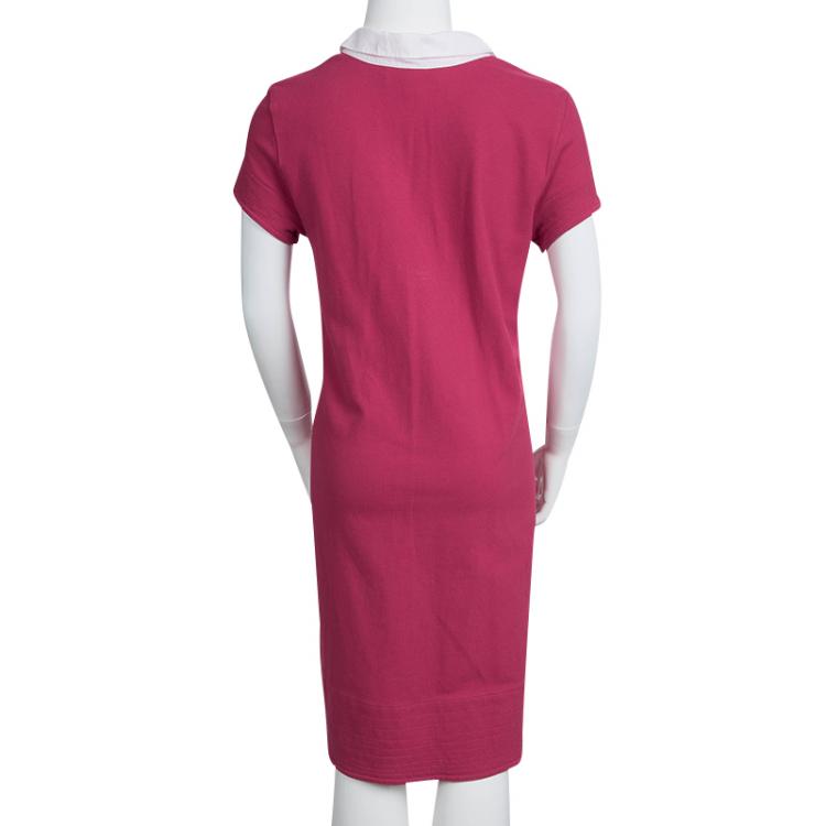 Pre Owned Dior Pink Knit Contrast Collar Polo Dress 10 Yrs