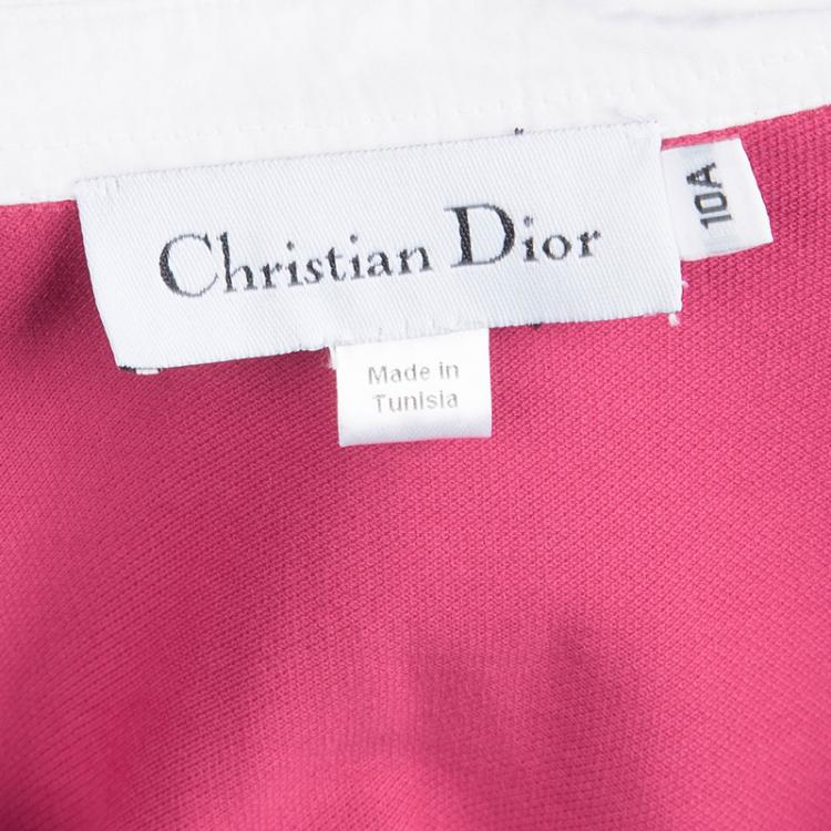Pre Owned Dior Pink Knit Contrast Collar Polo Dress 10 Yrs