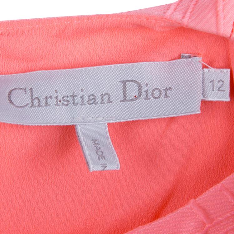 Pre Owned Dior Neon Pink Textured Flared Bottom Short Sleeve Dress 12 Yrs
