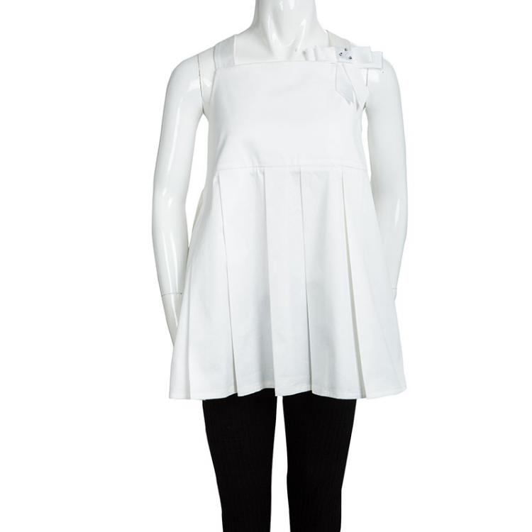 Pre Owned Dior White Cotton Bow Detail Pleated Sleeveless Top 12 Yrs