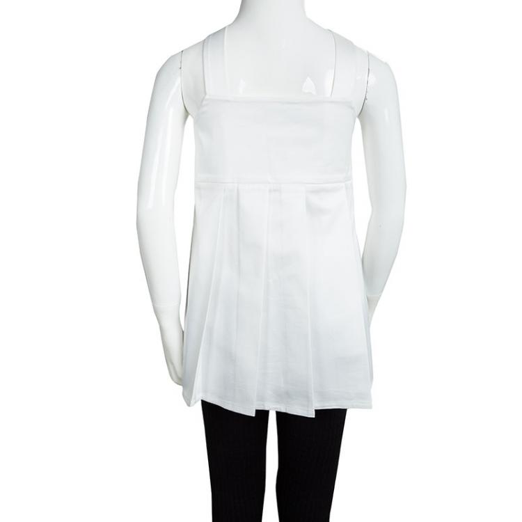 Pre Owned Dior White Cotton Bow Detail Pleated Sleeveless Top 12 Yrs