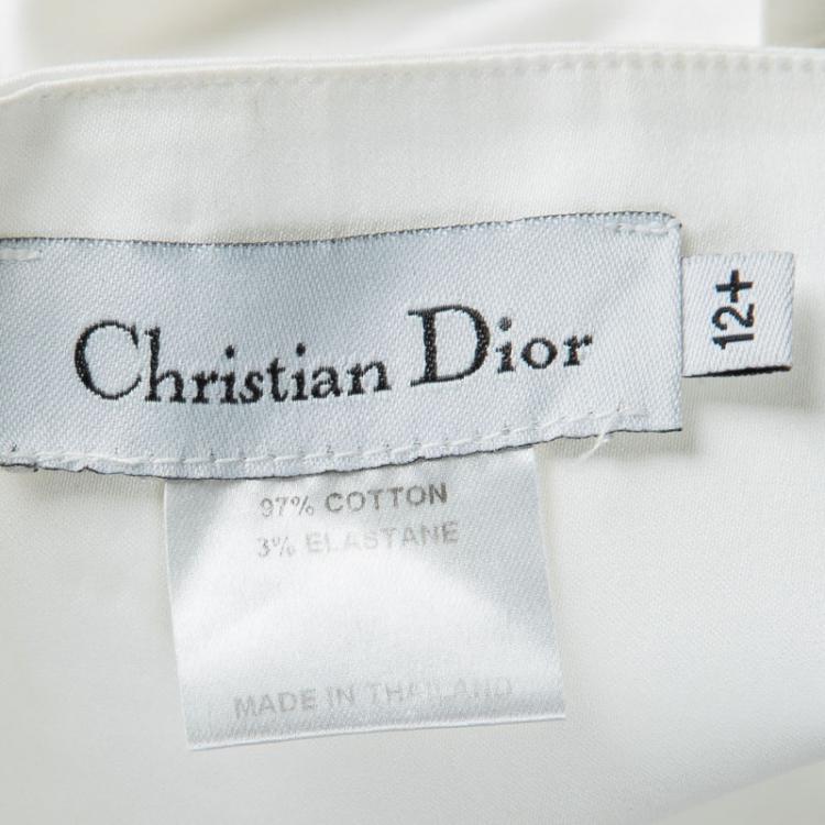 Pre Owned Dior White Cotton Bow Detail Pleated Sleeveless Top 12 Yrs