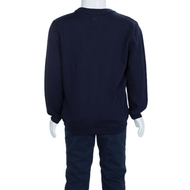 Pre Owned Dolce and Gabbana Navy Blue Argyle Pattern Long Sleeve Buttondown Cardigan 6 Yrs