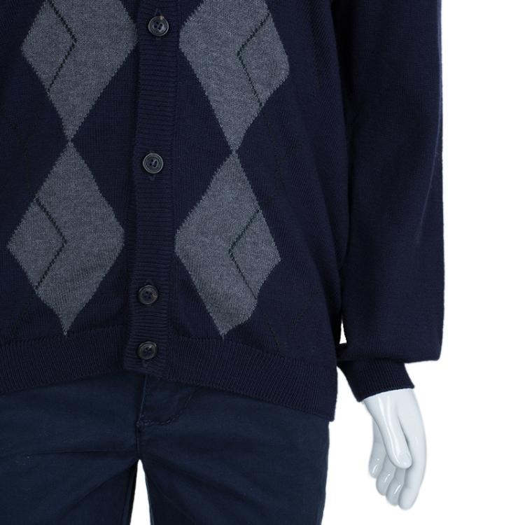 Pre Owned Dolce and Gabbana Navy Blue Argyle Pattern Long Sleeve Buttondown Cardigan 6 Yrs