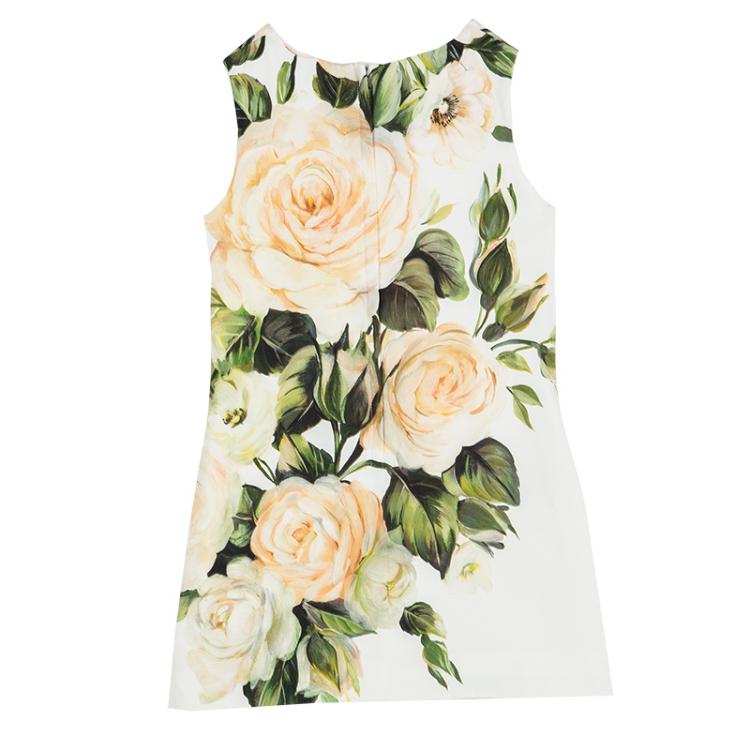Pre Owned Dolce and Gabbana Off White Floral Printed Silk Sleeveless Dress 6 Yrs