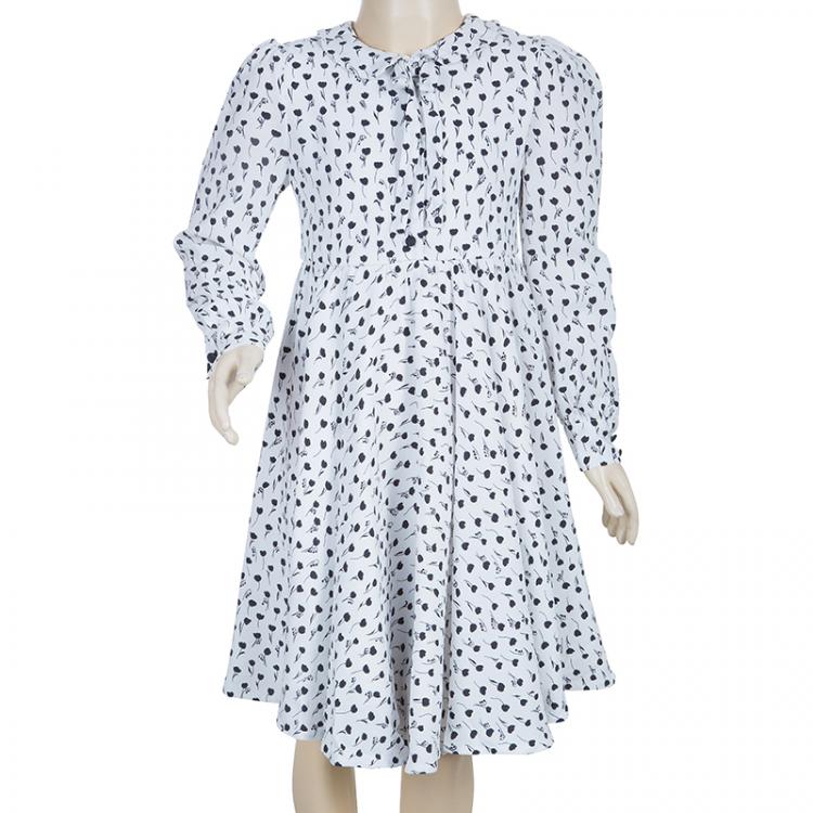 Pre Owned Dolce and Gabbana White Printed Peter-Pan Collar Flared Dress 6 Yrs
