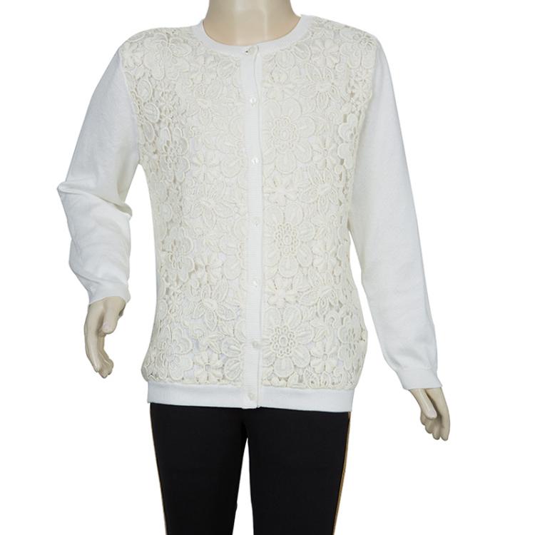 Pre Owned Dolce and Gabbana Cream Lace Detail Cardigan 8 Yrs