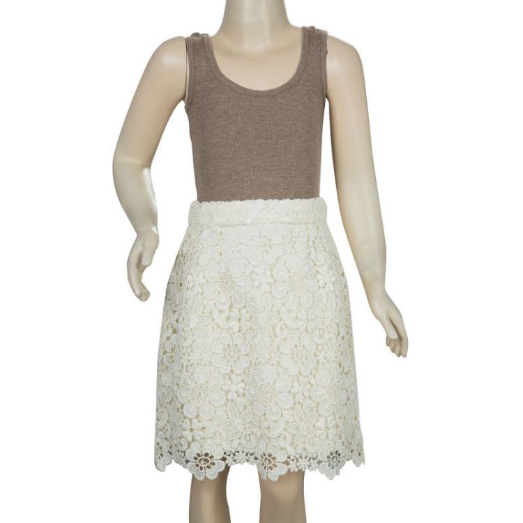 Pre Owned Dolce and Gabbana Cream Floral Lace Skirt 7/8 Yrs
