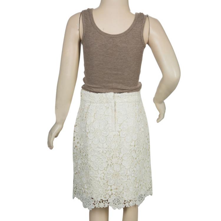 Pre Owned Dolce and Gabbana Cream Floral Lace Skirt 7/8 Yrs