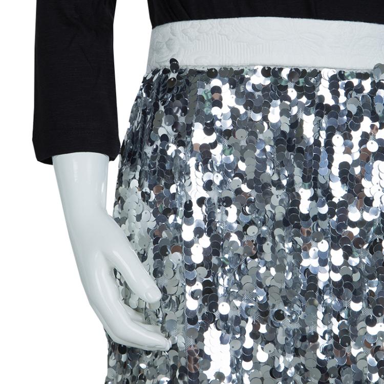 Pre Owned Dolce and Gabbana Silver Sequin Embellished Skirt 9/10 Yrs