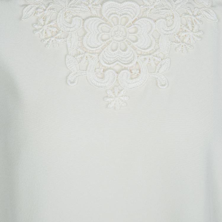 Pre Owned Dolce and Gabbana Cream Lace Detail Short Sleeve Silk Blouse 11/12 Yrs