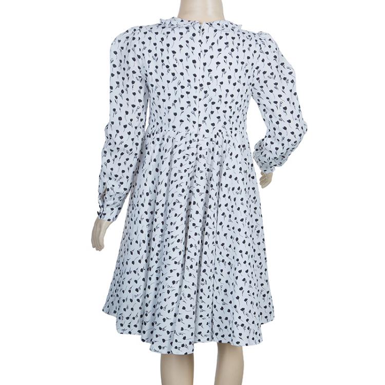Pre Owned Dolce and Gabbana White Printed Peter-Pan Collar Flared Dress 12 Yrs