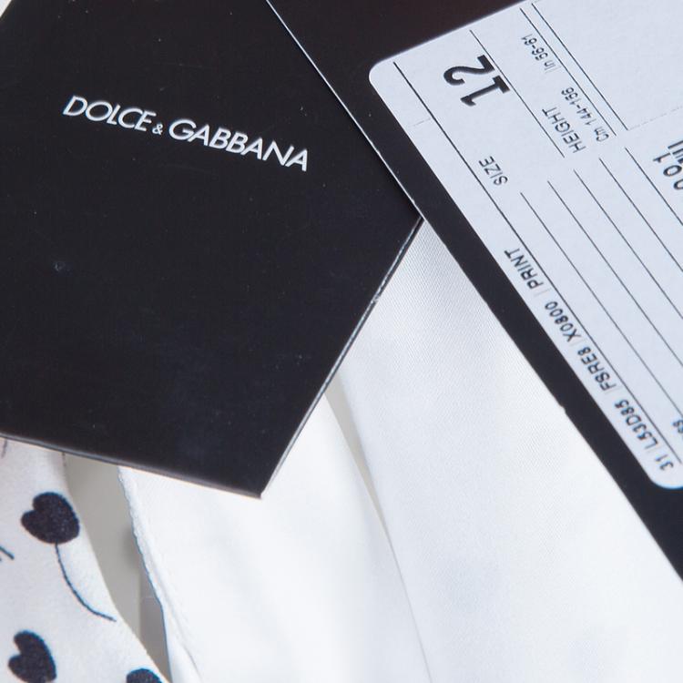 Pre Owned Dolce and Gabbana White Printed Peter-Pan Collar Flared Dress 12 Yrs