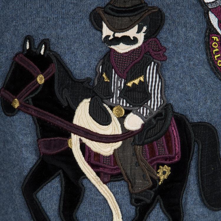 Pre Owned Dolce and Gabbana Blue Wool Sicilian Western Sweater 5 Yrs