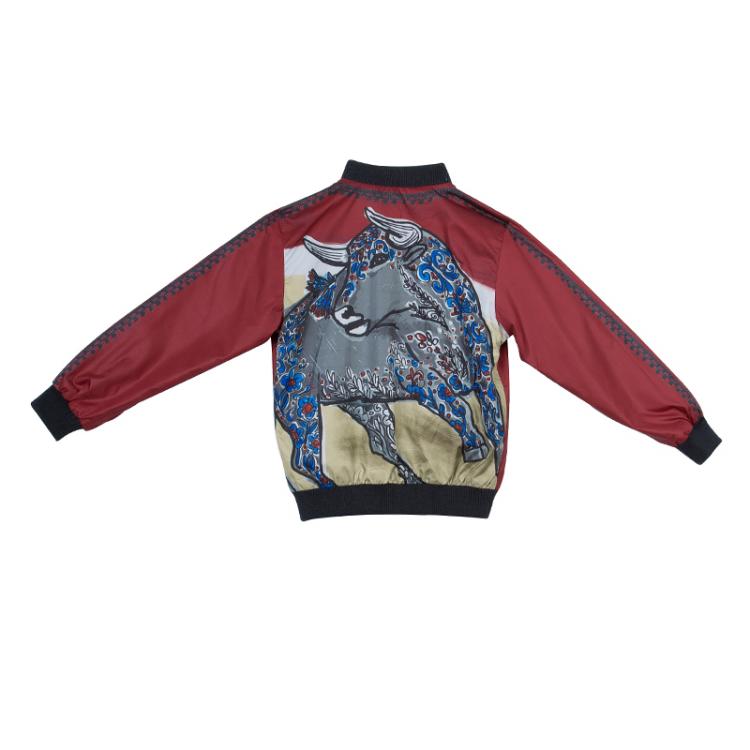 Pre Owned Dolce and Gabbana Red Printed Bomber Jacket 4 Yrs
