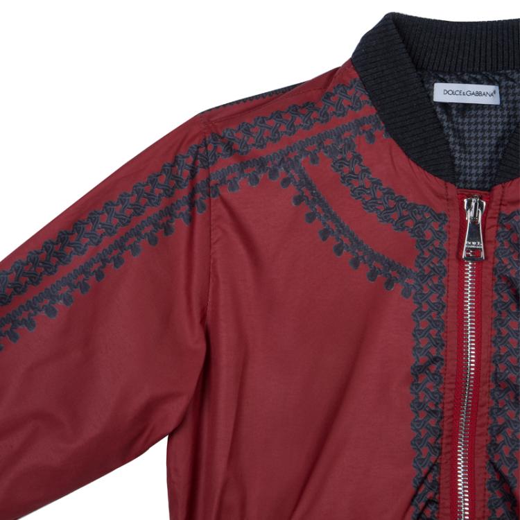 Pre Owned Dolce and Gabbana Red Printed Bomber Jacket 4 Yrs