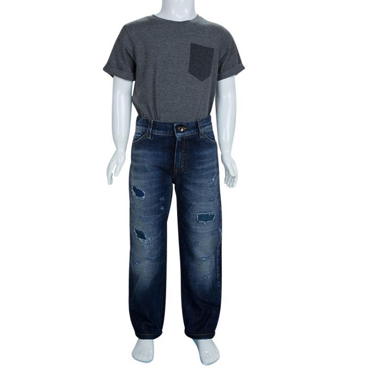 Pre Owned Dolce and Gabbana Indigo Dark Wash Distressed Denim Jeans 6 Yrs