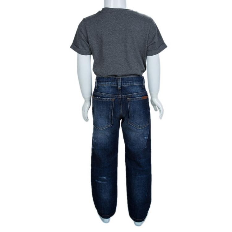 Pre Owned Dolce and Gabbana Indigo Dark Wash Distressed Denim Jeans 6 Yrs