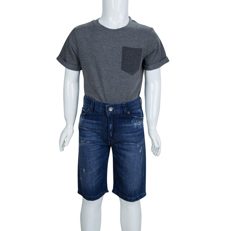 Pre Owned Dolce and Gabbana Indigo Dark Wash Distressed Denim Bermuda Shorts 6 Yrs