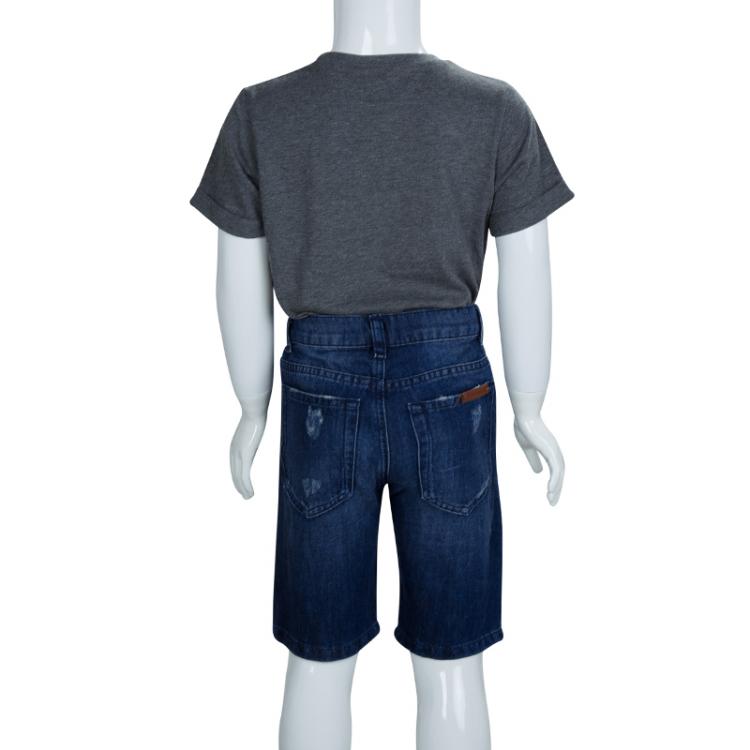 Pre Owned Dolce and Gabbana Indigo Dark Wash Distressed Denim Bermuda Shorts 6 Yrs