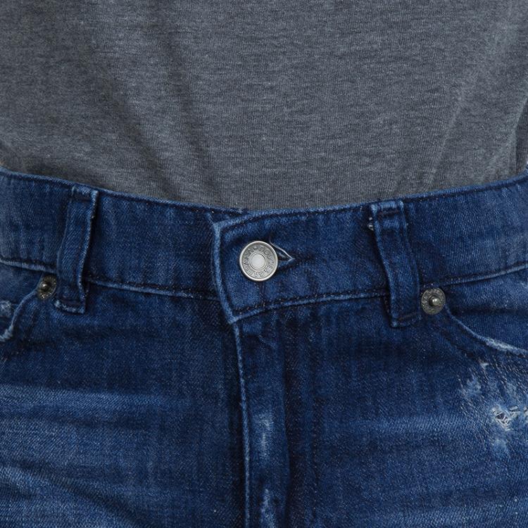 Pre Owned Dolce and Gabbana Indigo Dark Wash Distressed Denim Bermuda Shorts 6 Yrs