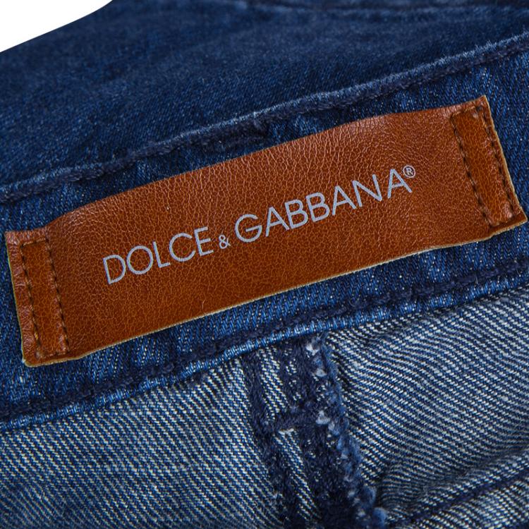 Pre Owned Dolce and Gabbana Indigo Dark Wash Distressed Denim Bermuda Shorts 6 Yrs