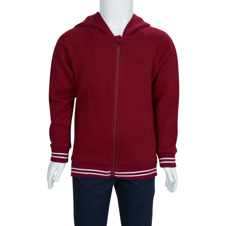 Pre Owned Dolce and Gabbana Burgundy Knit Hooded Zip Front Sweatshirt 5 Yrs