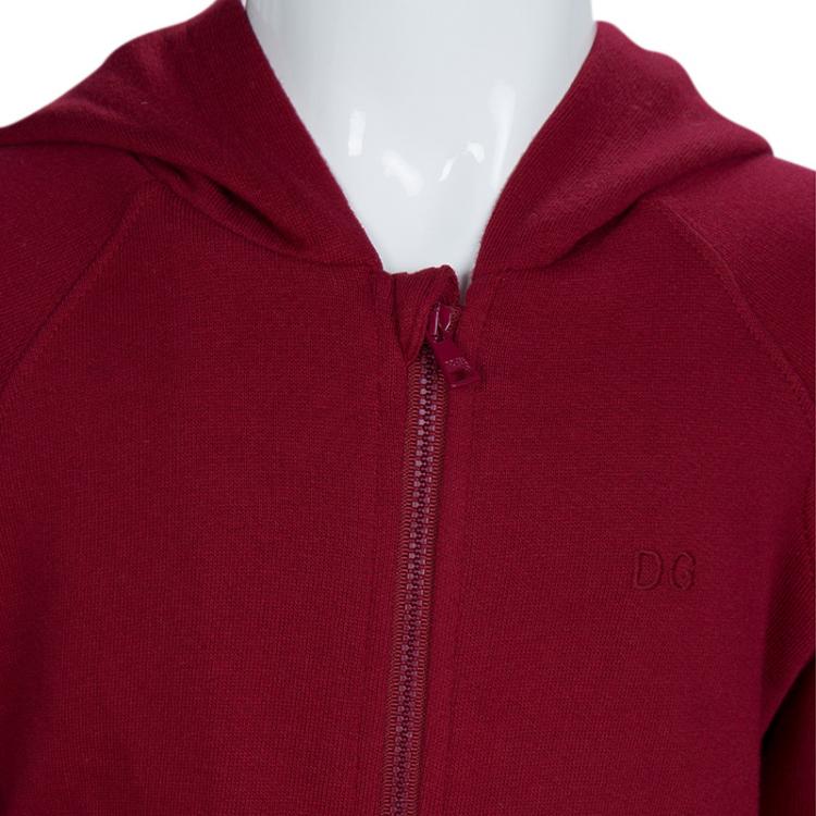 Pre Owned Dolce and Gabbana Burgundy Knit Hooded Zip Front Sweatshirt 5 Yrs