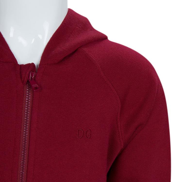 Pre Owned Dolce and Gabbana Burgundy Knit Hooded Zip Front Sweatshirt 5 Yrs