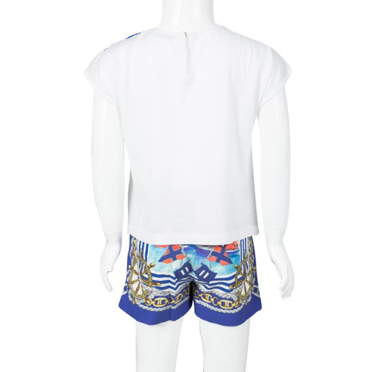Pre Owned D&G Portofino Printed Cotton Top and Shorts Set 4 Yrs