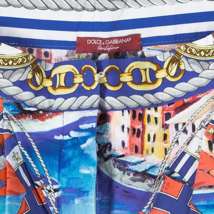 Pre Owned D&G Portofino Printed Cotton Top and Shorts Set 4 Yrs
