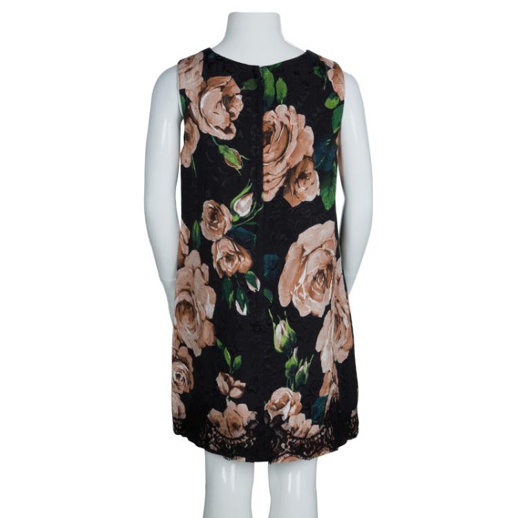 Pre Owned Dolce And Gabbana Black Floral Print Lace Detail Sleeveless Dress 9/10 Yrs