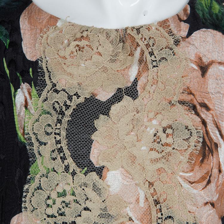 Pre Owned Dolce And Gabbana Black Floral Print Lace Detail Sleeveless Dress 9/10 Yrs