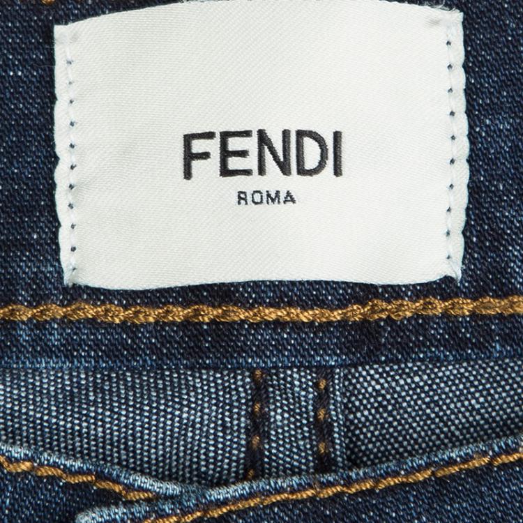 Pre Owned Fendi Indigo Washed Denim Patchwork Detail Bermuda Shorts 12 Yrs