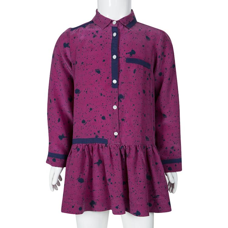 Pre Owned Fendi Pink Printed Silk Long Sleeve Gathered Dress 6Yrs