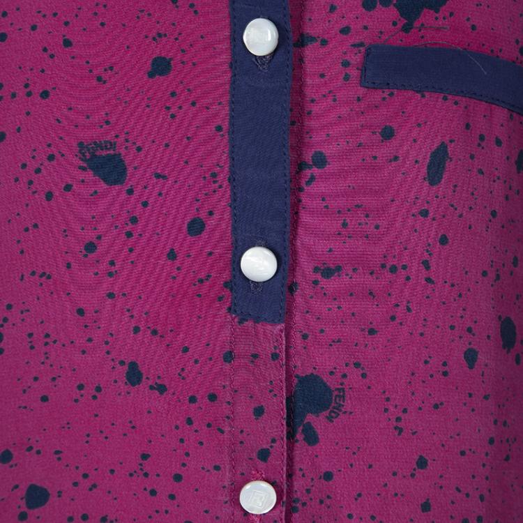 Pre Owned Fendi Pink Printed Silk Long Sleeve Gathered Dress 6Yrs